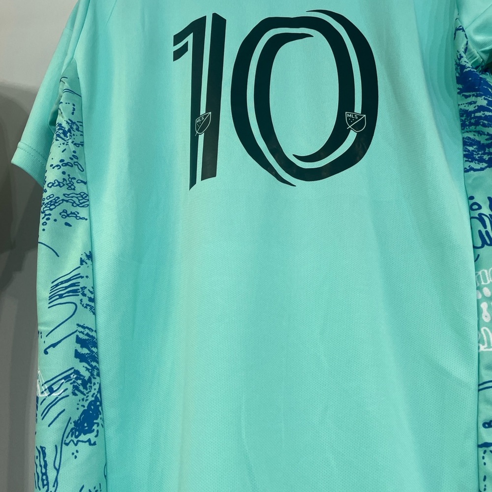Leo messi away Miami Jersey spring blue standard.